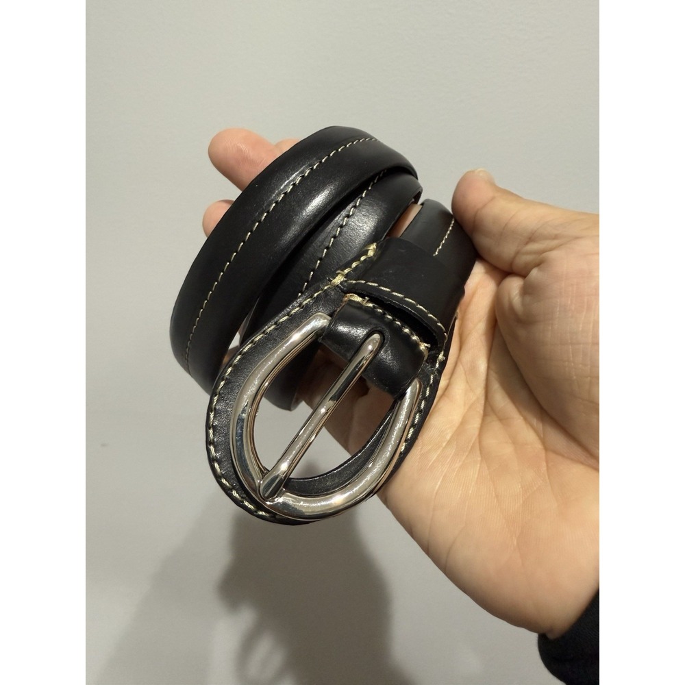 Ralph Lauren Belt Womens Sz M 38" Black Italian Leather Silver Buckle‎ Western